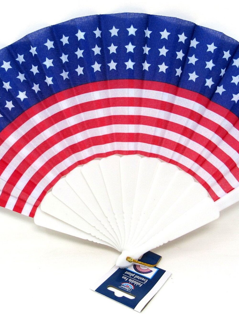 July 4 Flag Folding Hand Held Fan White Frame Red White Blue Patriotic Parade